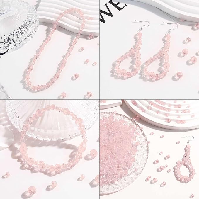 LAIDANLA 800PCS Glass Beads Pink Color Crystal Beads Assorted Crystal Beads with Container Box for DIY Necklace Bracelet Earring Jewelry Making