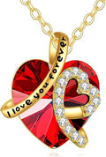 KECHO 14K Real Gold I Love You Forever Necklace Solid Yellow Gold Heart Birthstone Crystal Pendant Jewelry Birthday Mother's Day Anniversary Christmas Gifts for Women