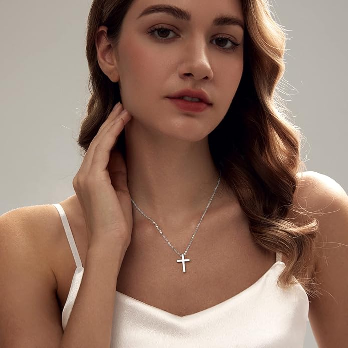 Zeffy Cross Necklace for Women, 18k Gold/Silver Plated Tiny Cross Pendant Necklace Simple Layered Cross Necklaces Gold Jewelry for Women