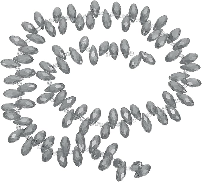 PATIKIL 2 Strands 180-190Pcs Teardrop Crystal Beads, 12x6mm Faceted Teardrop Briolette Horizontal Glass Beads Loose Bead for Bracelet Jewelry Making, Transparent Grey