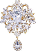 LAXPICOL Wedding Bridal Big Brown Crystal Rhinestone Bouquet Brooch Pin for Women Golden Tone