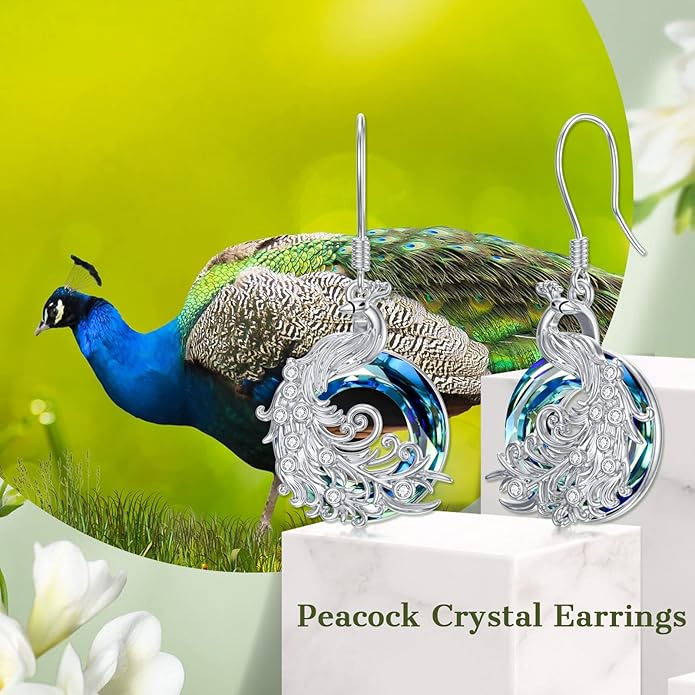 PELOVNY Animal Dangle Earrings Sterling Silver Hypoallergenic Moss Agate Crystal Moonstone Earrings Bee Butterfly Dolphin Peacock Phoenix Jewelry Birthday Christmas Gifts for Women