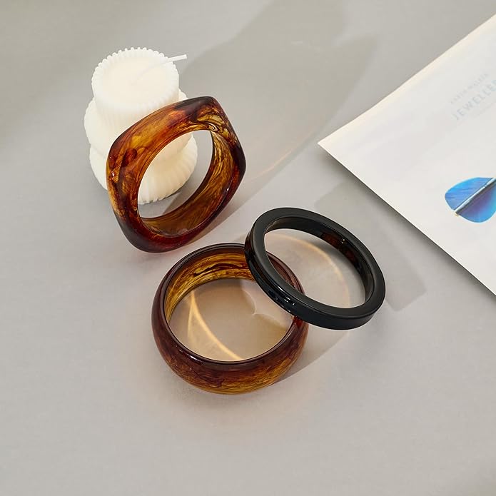 Chunky Resin Bracelet for Women Vintage Tortoiseshell Resin Bangle Bracelets Set Wide Acetate Wristband Acrylic Bracelet Statement Jewelry
