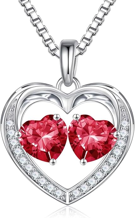 Iefil Valentines Day Gifts for Her - 925 Sterling Silver Heart Birthstone Necklace, Anniversary Birthday Gifts for Women Wife Girlfriend Mom Her