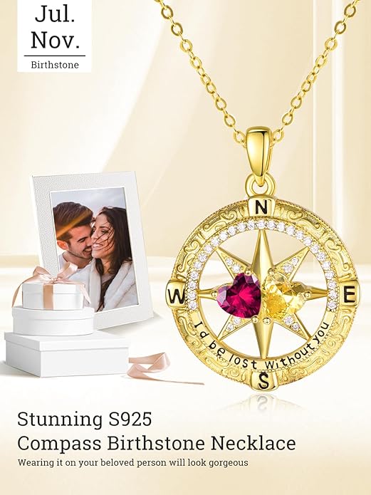 Valentine's Day Gifts for Wife 925 Sterling Silver Double Birthstone Pendant Necklaces I Love You for Always and Forever Necklace Anniversary Birthday Gifts for Wife Girlfriend Mom Her