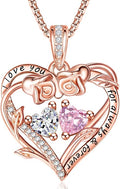Rose Heart Necklaces for Women, Rose Gold Forever Love Jewelry with 2 Birthstones Pendant,Valentines Anniversarry Birthday Gifts for Her Wife Mom Grandma Daughter, 18+2 Inch Chain