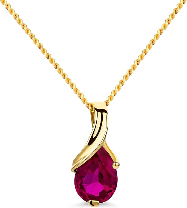 Orovi 14K Gold Necklace for Women in 14K Yellow Gold/White Gold 585 with Ruby/Sapphire/Emerald/Topaz/Amethyst Gemstone/Birthstone Pendant Necklace and Gold Chain 17.7 ″ Long - Women's Jewelry