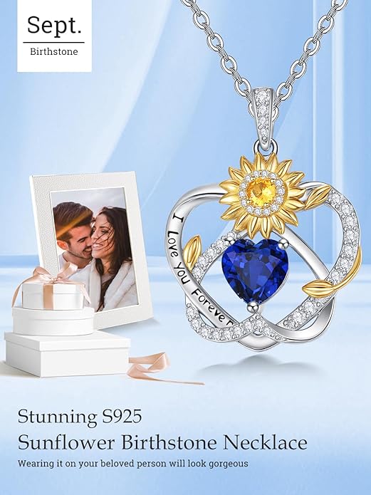 Valentine's Day Gifts for Wife 925 Sterling Silver Double Birthstone Pendant Necklaces I Love You for Always and Forever Necklace Anniversary Birthday Gifts for Wife Girlfriend Mom Her