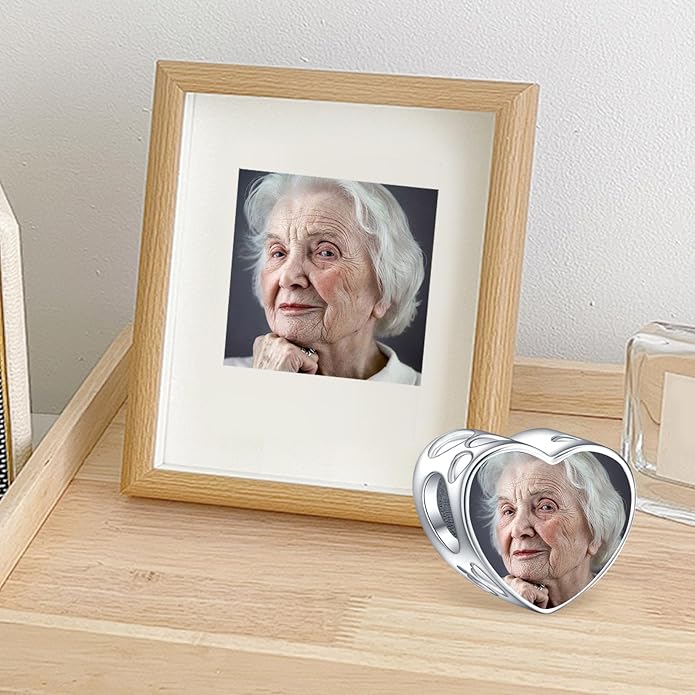 Annmors Personalized Photo Charm for Bracelet Necklaces,925 Sterling Silver Charm Love Heart Shaped Engraved Customize Picture Gift for Birthday Mother's Day Christmas,Bead Charms Jewelry for Women