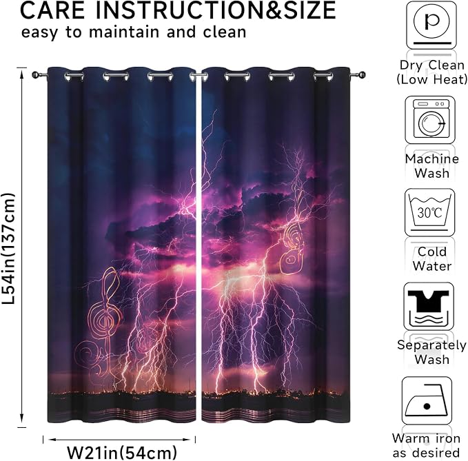 Thunderstorm Curtains for Living Room, Treble Clef Drapes, Grommet Decor Window - Image 7