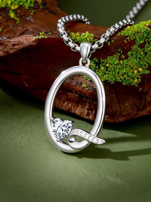 Valentines Day Gifts for Women Alphabet A to Z Initial Birthstone Pendant Necklaces for Women - 18k White Gold Plated Personalized Name Jewelry Valentine Mothers Day Birthday Gifts for Women Her Girlfriend