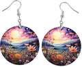 Round Wood Earrings Light Weight Printed Image Dangle Jewelry