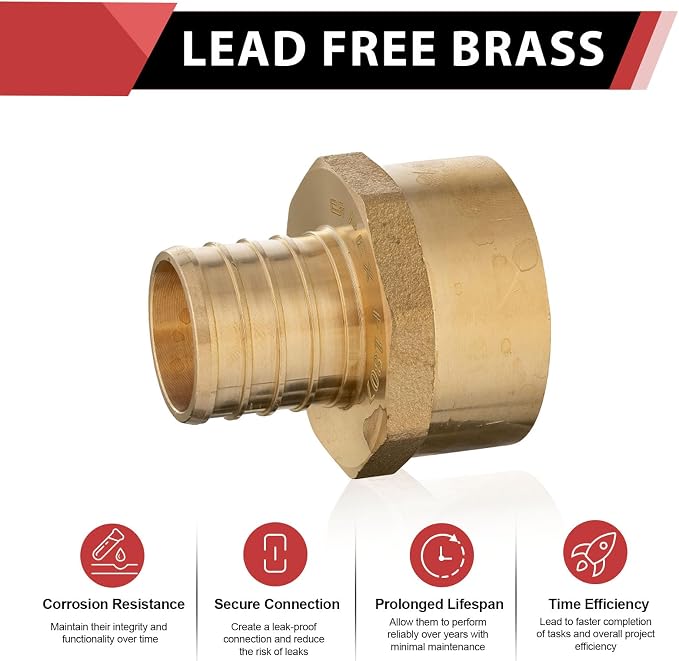 EFIELD Pex 3/4" x 3/4" Female NPT Thread Adapter | PEX Barb Crimp Brass Fitting - Image 3
