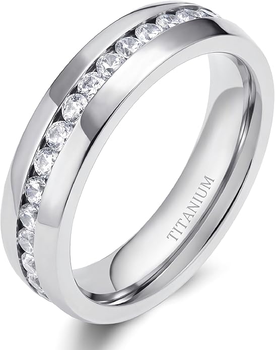 TIGRADE 2.5mm 4mm 5mm 6mm Titanium Ring Cubic Zirconia Engagement Ring Wedding Band Size 3 to 13.5