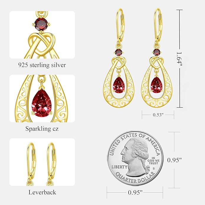 Teardrop Birthstone Dangle Drop Earrings Sterling Silver Infinity Filigree Leverback Earrings, Infinity Love Birthday Anniversary Valentines Day Gifts for Her Women Mom Wife