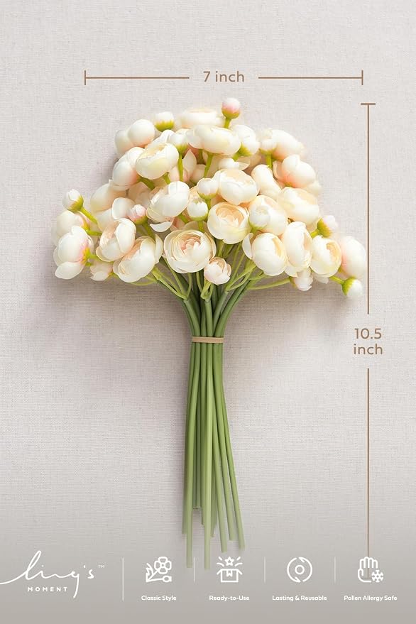 Ling's moment Fake Flowers Artificial Flower Faux Silk Ranunculus Peach | Silk - Image 4