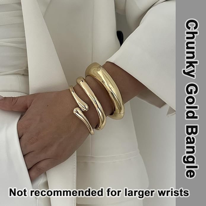 Chunky Gold Bangles Bracelets for Women Gold Cuff Bracelet Set Waterproof Non Tarnish Stack Bracelet for Women Gifts