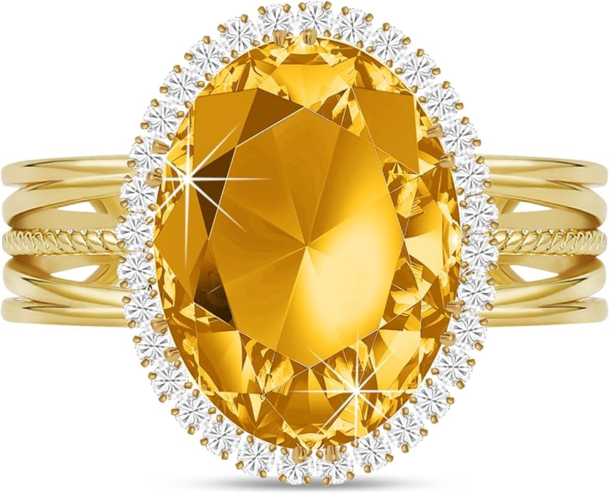 Linawe Birthstone Chunky Adjustable Rings for Women, Gold/Silver/Rose Gold Statement Rings, Imitation Diamond Fake Gemstone Crystal Cocktail Ring, Cubic Zirconia Costume Jewelry
