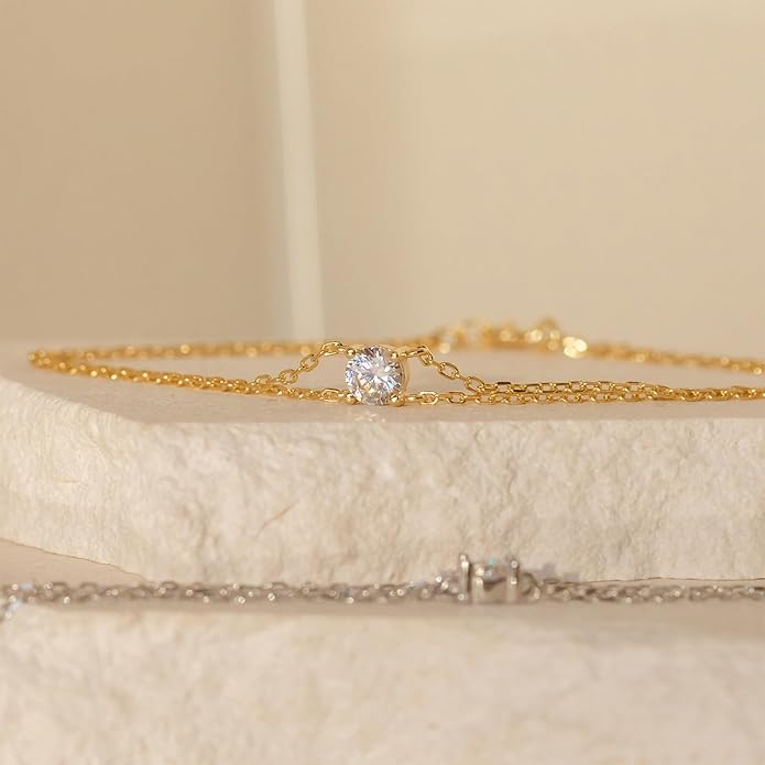 SLOONG Valentines Day Gifts for Her Gold Pearl Bracelets, 18K Real Gold Plated Dainty Stackable Snake Chain CZ Heart Pendant Bracelets, Layered Waterproof Jewelry Gift for Women Adjustable 6"+2"