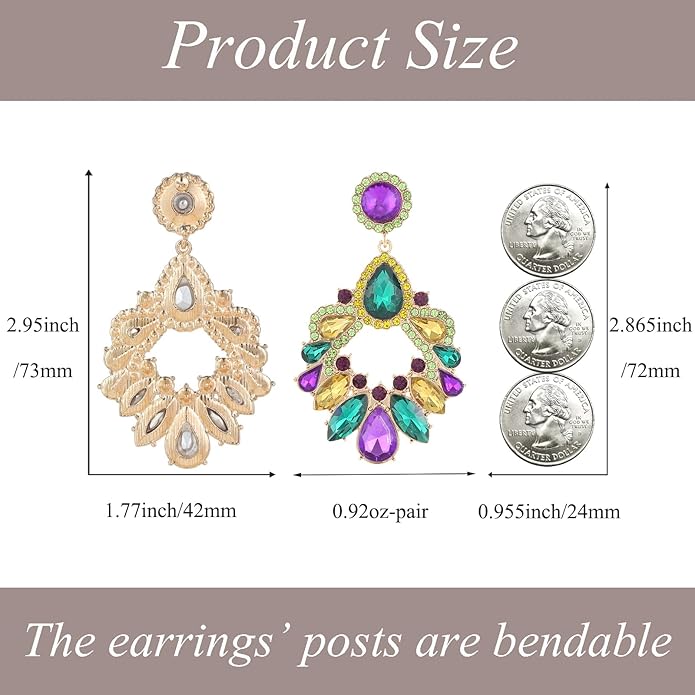 Fashion Rhinestone Statement Drop Dangle Earrings Large Colorful Crystal Chandelier Earrings for Women Bridal Wedding Party Prom