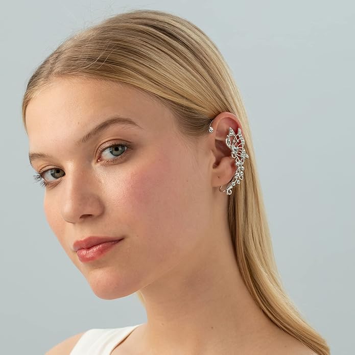 2PCS Butterfly Ear Cuffs Climber Wrap Around Earrings for Women Fairy No Piercing Ear Clip Gold Silver Jewelry Gift