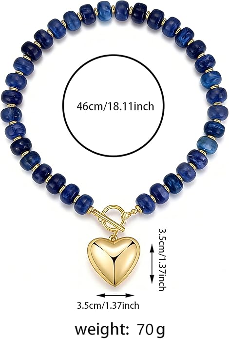 GZQ Chunky Gold Heart Necklace for Women, Acrylic Beaded Chain with Puff Heart Adjustable Clasp, Perfect for Daily Wear Party Date Streetwear Outfits Fashion Jewelry Gift
