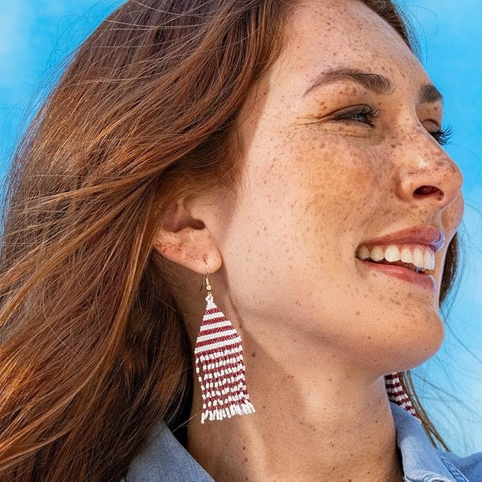 INK+ALLOY Game Day Earrings for Women, Luxe Beaded Fringe Earrings for Football Gameday Outfits, Handmade Jewelry for College Students, Team Gifts, Teachers, Football Moms