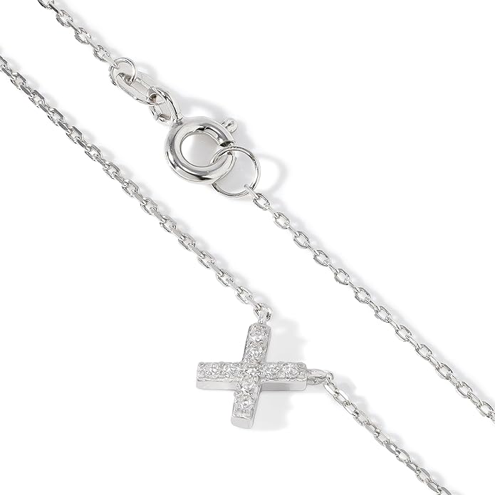 JTV Sterling Silver Initial Necklace for Women, 0.13 CTW White Cubic Zirconia Letter Pendant, Rhodium-Plated, Personalized Monogram Jewelry, Gift Box Included, 18”
