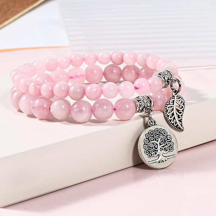 Bivei Natural Semi Precious Gemstone beads bracelet for women - Life Tree and Leaf Charm Energy Reiki Crystal Stretch Bracelets