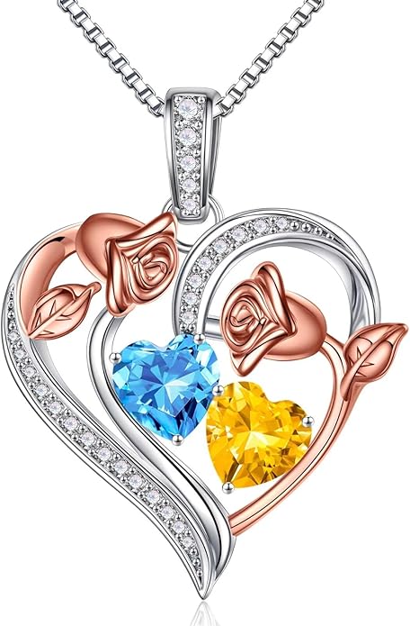 Iefil Valentines Day Gifts for Her - 925 Sterling Silver Rose Heart Necklace, Birthstone Jewelry, Anniversary Birthday Gifts for Wife Girlfriend Mom Daughter