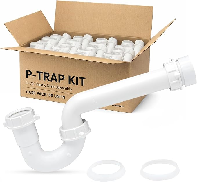 50 Pack 1-1/2 Inch P-Trap Kit, Polypropylene Tubular by JBProducts
