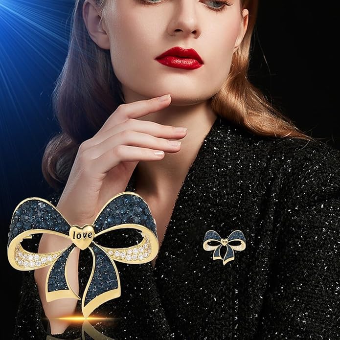 Bow Knot Pin Rhinestone Crystal Pearl Brooch 18k Gold Plated Lapel Pin Birthday Jewelry Gift for Women Men