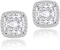 YOMELA Cubic Zirconia Earrings Studs, Halo CZ Birthstone Simulated Diamond Stud Earrings for Women