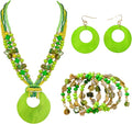 Jewelry Sets for Women 4 Pcs Chunky Beaded Mrs Roper Costume Jewelry for Women Boho Multi Strand Colorful Shell Necklace for Women