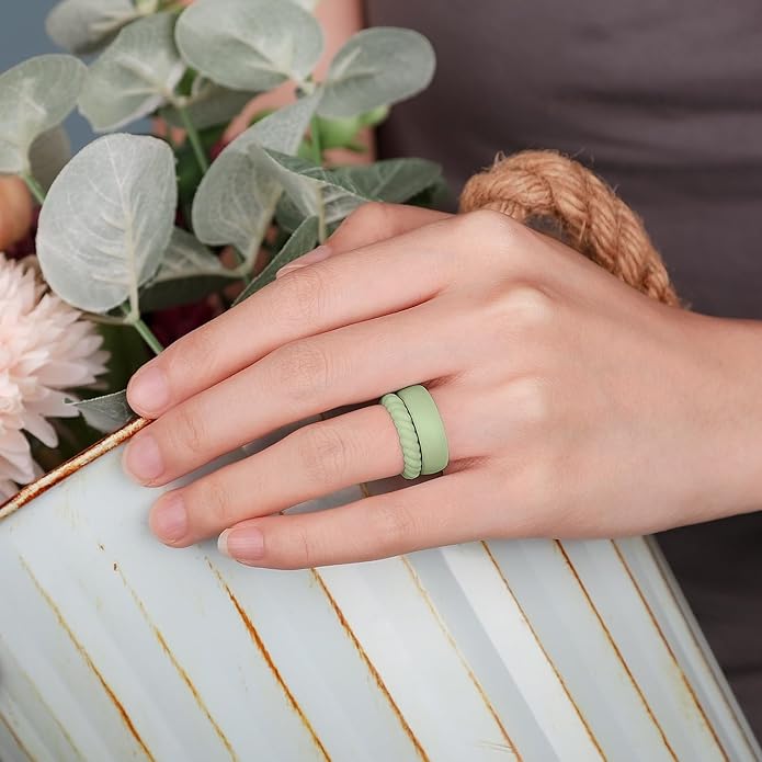 Egnaro Women's Bridal Rings Sets, Inner Arc Ergonomic Breathable Design Silicone Rubber Wedding Bands