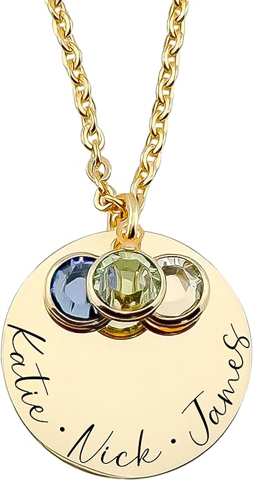 Custom Birthstone Name Necklace for Mom – 1 to 6 Kids Names with Swarovski Crystals – Personalized Gift for Women, Grandma, Wife – Family Jewelry, Mother’s Necklace in Gold, Silver, or Rose Gold