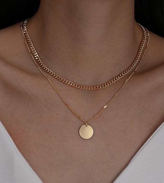 YEEZII Layered Gold Necklaces for Women Trendy, 3 Pcs 14K Gold Plated Choker Paperclip Box Chain Necklace, Stackable Women's Gold Pendant Necklaces Jewelry Set