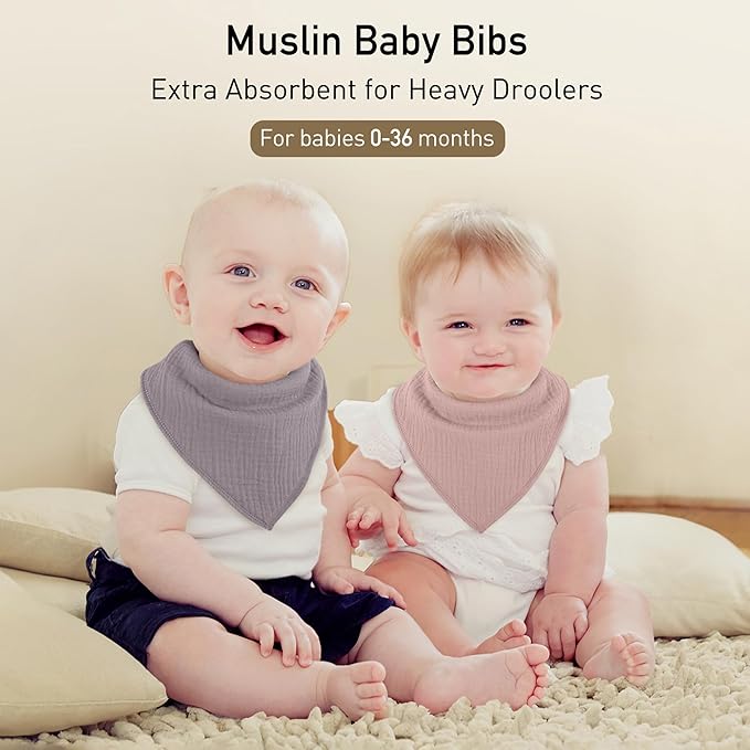 Muslin Baby Bibs 8 Pack, Baby Bandana Drool Bib for Drooling and Teething, Cotton Soft Absorbent for Girls Boys
