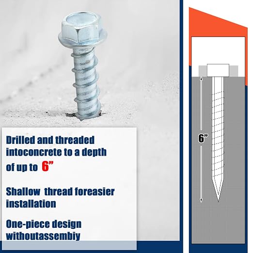Tandefio 40 Pack 3/8 x 6 Concrete Anchors and Screw Kits Galvanized | Large - Image 5