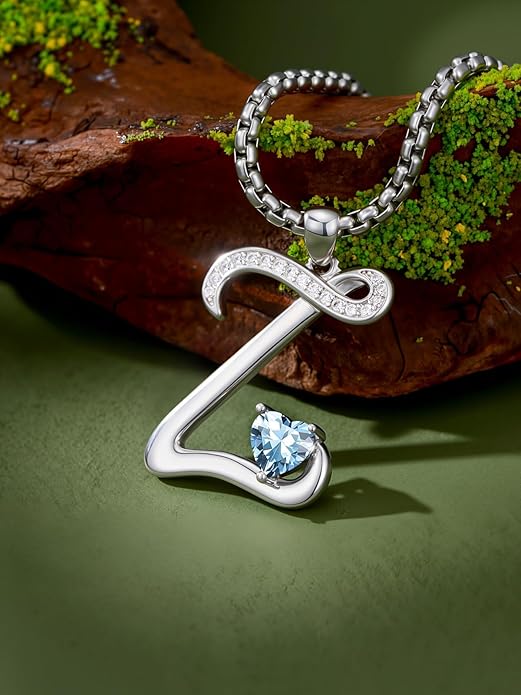 Valentines Day Gifts for Women Alphabet A to Z Initial Birthstone Pendant Necklaces for Women - 18k White Gold Plated Personalized Name Jewelry Valentine Mothers Day Birthday Gifts for Women Her Girlfriend