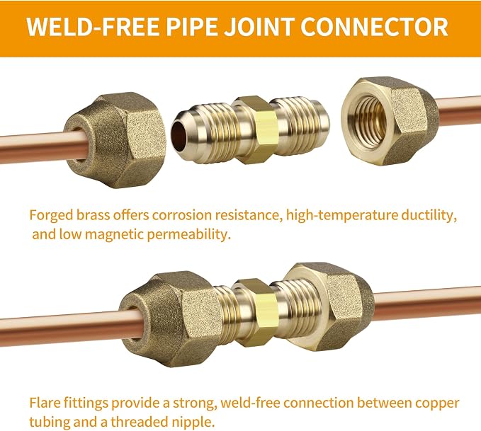 2-Pack 1/4 and 3/8 Inch AC Copper Pipe Extension Connectors | Includes 2 union - Image 4