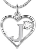 Silver Sterling Necklace Initial Letter A-Z Birthstone for Women – Personalized Custom Jewelry Pendant with Heart Design Customized Dainty Charm for Wife Girlfriend Mom – 18" Box Chain