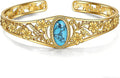 GEHN Bangle 10K 14K 18K Solid Gold Turquoise Bangle Vintage Flower Bracelet Bangle Boho Adjustable Bangle Personalised Jewelry for Women Mother Valentine's, Birthday Gift
