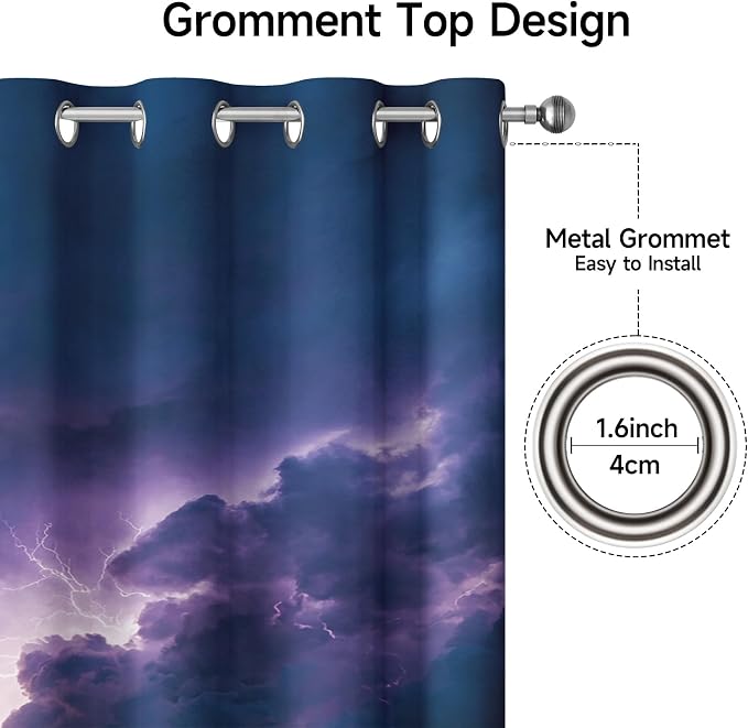 Lightning Curtains for Bedroom Decor, Thunderstorm Blackout Curtains 54 Inch - Image 5