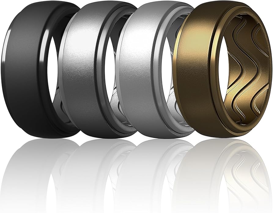 Egnaro Men's Silicone Rings 10mm Wide 2.5mm Thick, Rubber Wedding Bands with Inner Arc Ergonomic Breathable Design, 1/4/5/7 Variety Multipack