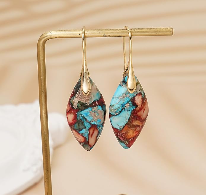 Natural Stone Earrings Multishape Dangle Drop Earrings Boho Stone Earring for Women