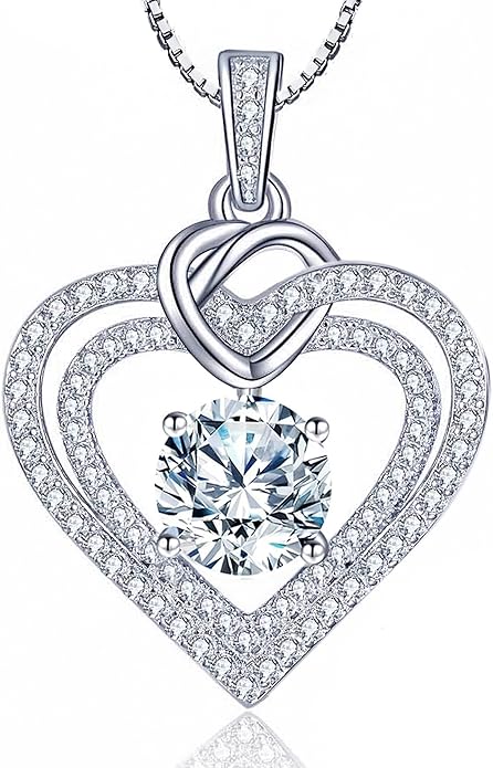 InfinityLove Heart Pendant Necklaces for Women, 2-5 Carat Moissanite Heart Necklace, Anniversary Birthday Christmas Valentine Engagements Mothers Day Jewelry for Wife Her Girlfriend Mom Daughter