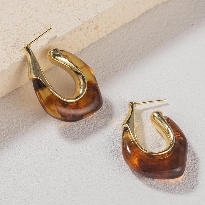 Acrylic Hoop Earrings Chunky Huggie Statement Vintage Earrings Cute Resin Drop Earring Trendy Jewelry Gifts for Women
