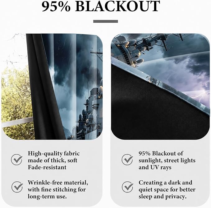 Naval Warship Blackout Curtains 52 x 84 Inch Length Set of 2 | Storm Battleship - Image 6