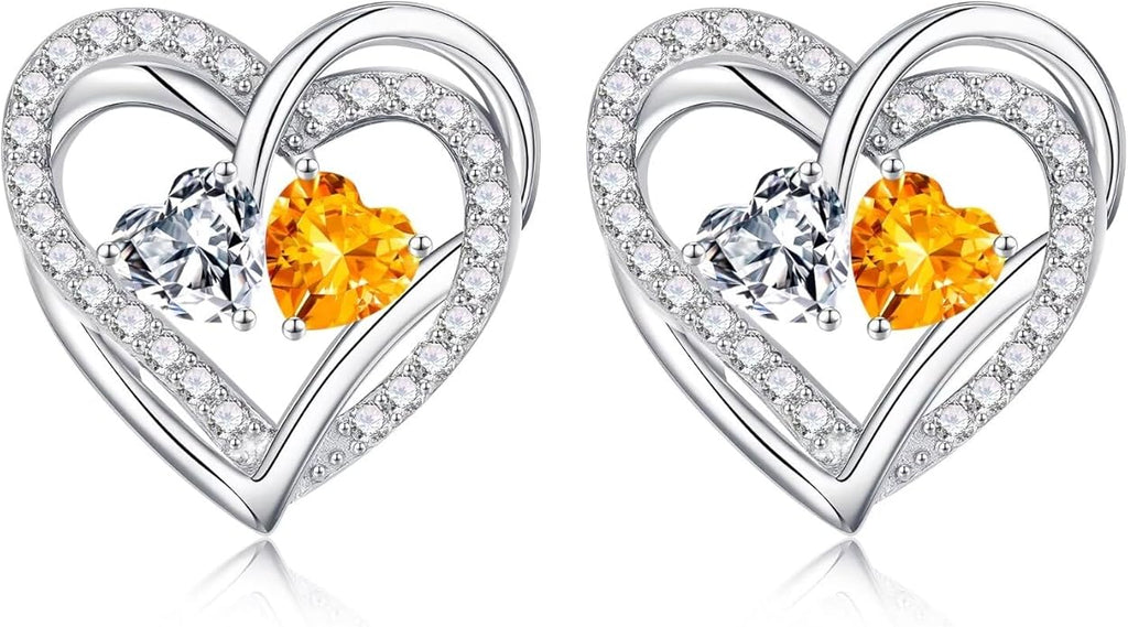 Iefil Valentines Day Gifts for Her, 925 Sterling Silver Heart Birthstone Earrings, Anniversary Birthday Gifts for Women, Birthstone Jewelry for Her Wife Girlfriend Mom